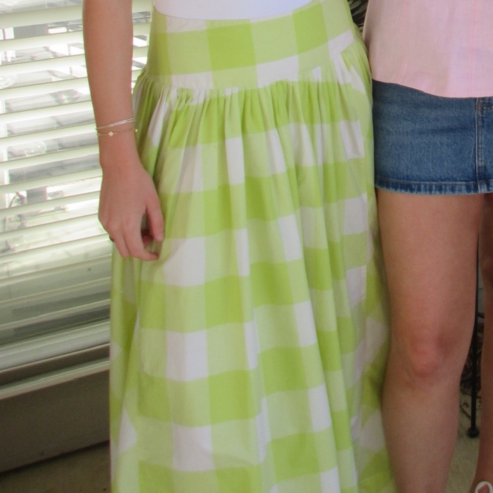 Anthropologie green gingham drop waist maxi skirt